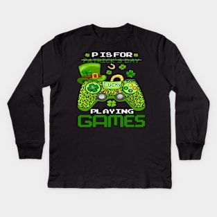 P is for playing games st patricks day Kids Long Sleeve T-Shirt